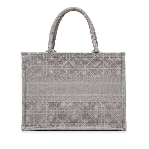 Pre-owned Dior Medium Cannage Embroidered Book Tote Gray