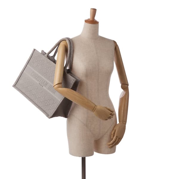 Pre-owned Dior Medium Cannage Embroidered Book Tote Gray