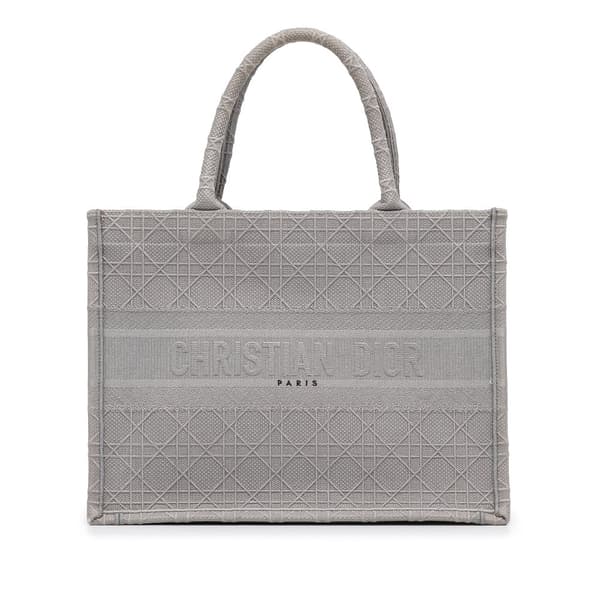 Pre-owned Dior Medium Cannage Embroidered Book Tote Gray