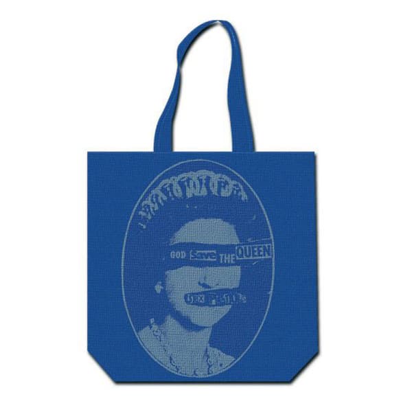 Sex Pistols God Save The Queen Back Print Cotton Tote Bag Blue One Size