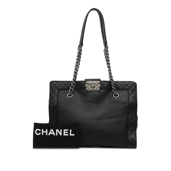Pre-owned Chanel Medium Calfskin Boy Reverso Shopping Tote Black