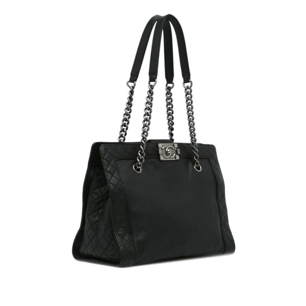 Pre-owned Chanel Medium Calfskin Boy Reverso Shopping Tote Black