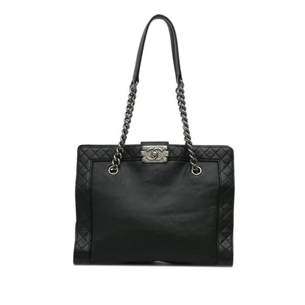 Pre-owned Chanel Medium Calfskin Boy Reverso Shopping Tote Black