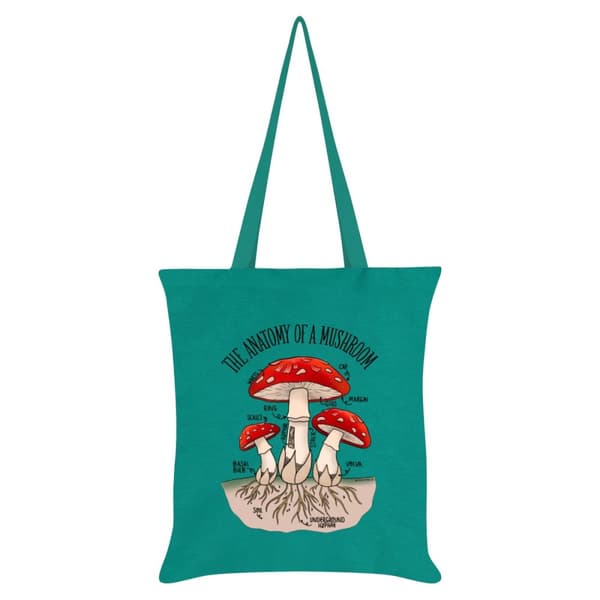 Grindstore The Anatomy Of A Mushroom Tote Bag Emerald Green One Size