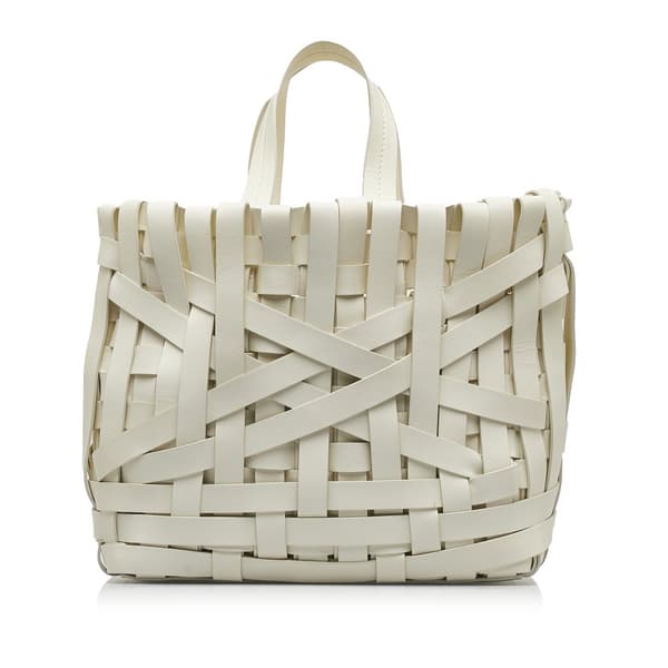 Pre-owned Jil Sander Woven Leather Basket Tote White
