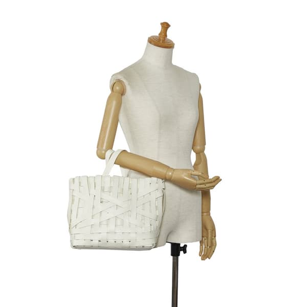 Pre-owned Jil Sander Woven Leather Basket Tote White