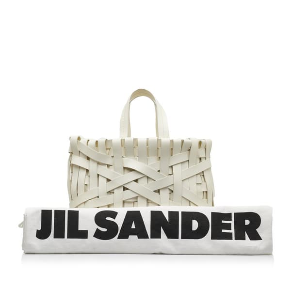 Pre-owned Jil Sander Woven Leather Basket Tote White