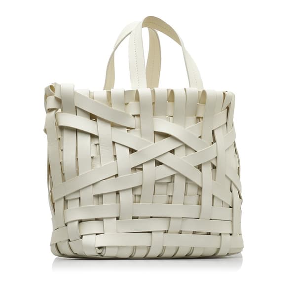Pre-owned Jil Sander Woven Leather Basket Tote White