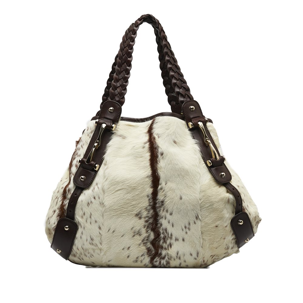 image of Pre-owned Gucci Pony Hair Horsebit Pelham Tote Bag White