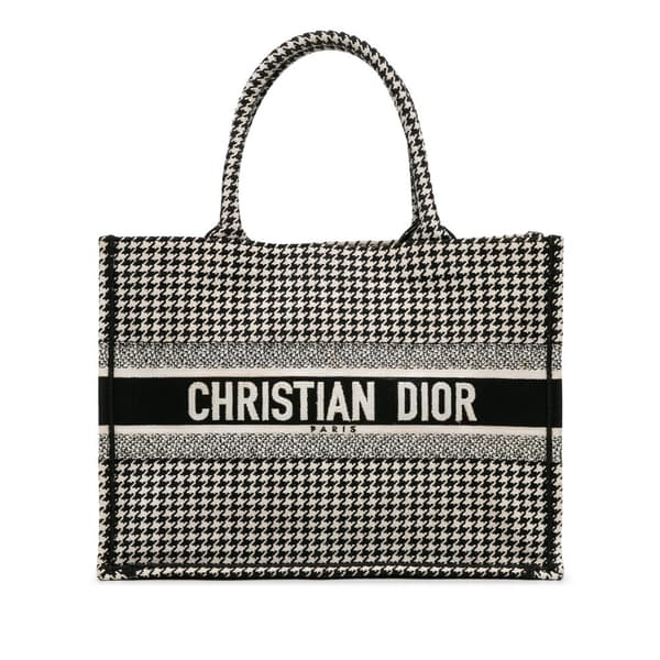 Pre-owned Dior Medium Houndstooth Book Tote Black