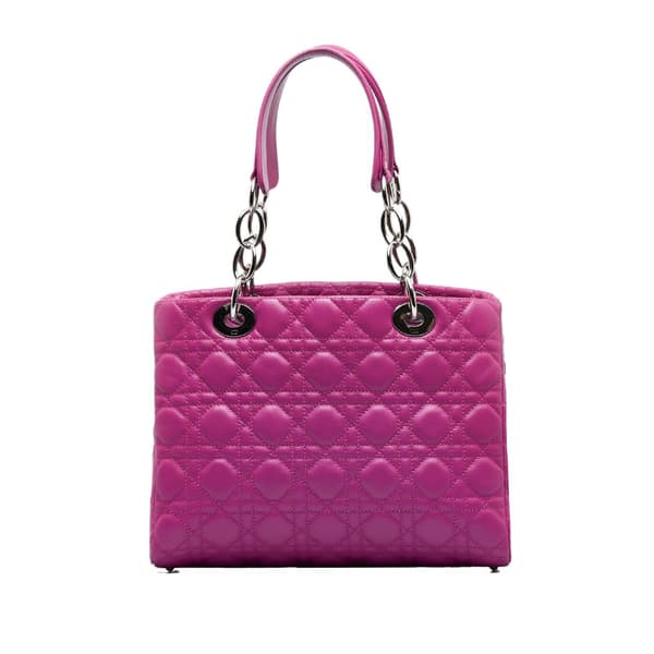 Pre-owned Dior Medium Lambskin Cannage Lady Dior Soft Shopping Tote Pink