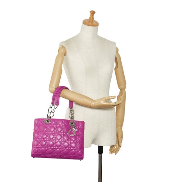 Pre-owned Dior Medium Lambskin Cannage Lady Dior Soft Shopping Tote Pink