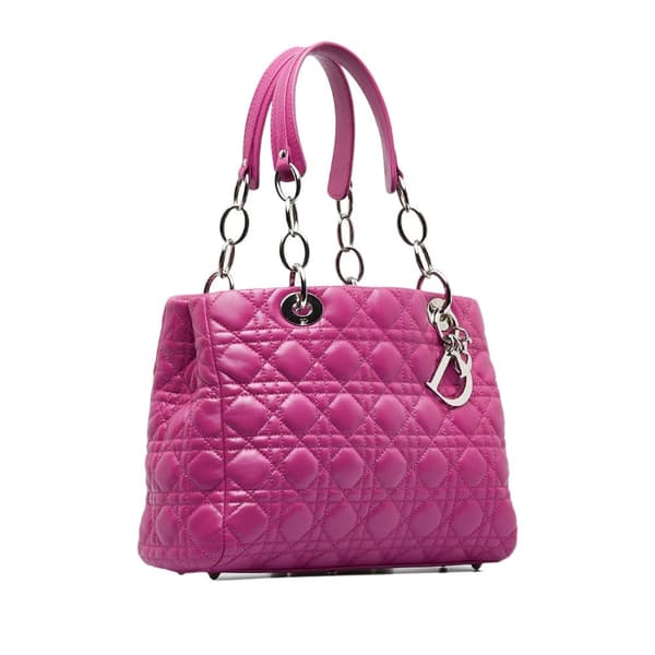 Pre-owned Dior Medium Lambskin Cannage Lady Dior Soft Shopping Tote Pink