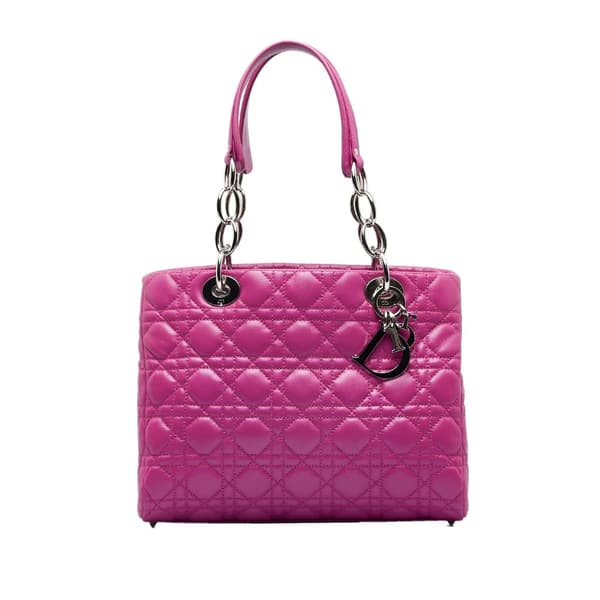 Pre-owned Dior Medium Lambskin Cannage Lady Dior Soft Shopping Tote Pink