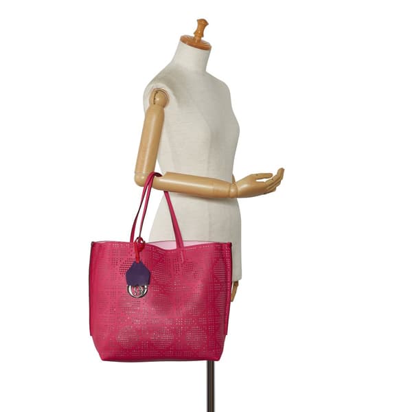 Pre-owned Dior Perforated Cannage Dioriva Tote Pink