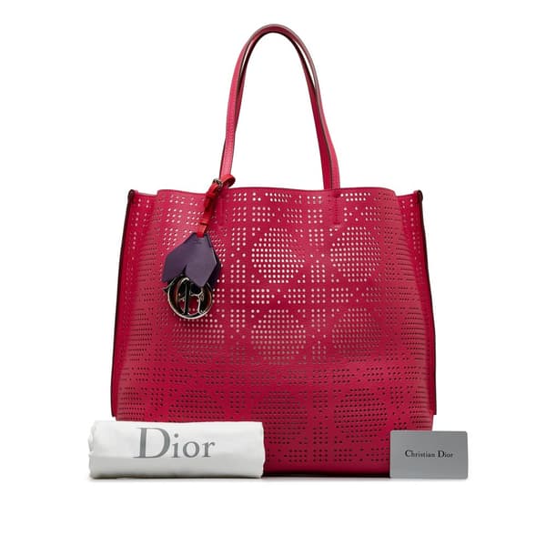 Pre-owned Dior Perforated Cannage Dioriva Tote Pink