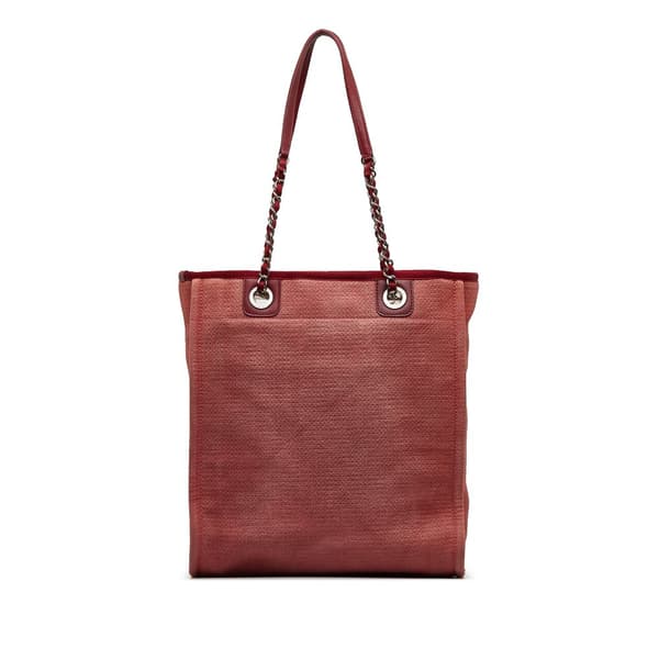 Pre-owned Chanel Mini Mixed Fibers Deauville Tote Red