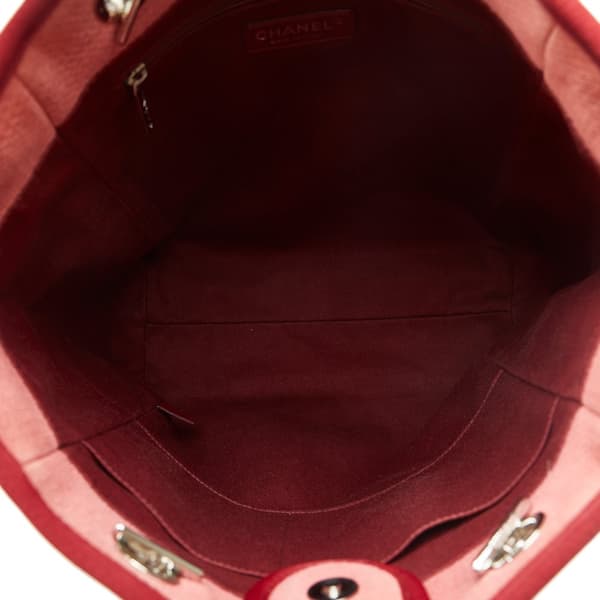 Pre-owned Chanel Mini Mixed Fibers Deauville Tote Red