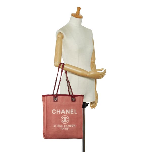 Pre-owned Chanel Mini Mixed Fibers Deauville Tote Red