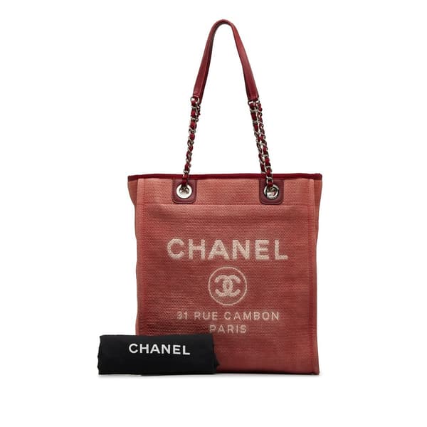 Pre-owned Chanel Mini Mixed Fibers Deauville Tote Red
