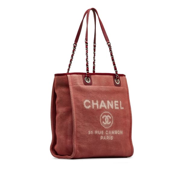 Pre-owned Chanel Mini Mixed Fibers Deauville Tote Red