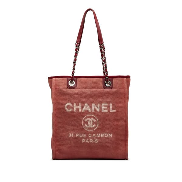 Pre-owned Chanel Mini Mixed Fibers Deauville Tote Red
