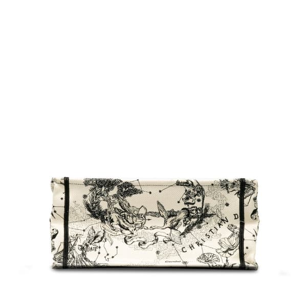 Pre-owned Dior Small Canvas Embroidered Zodiac Toile De Jouy Book Tote White
