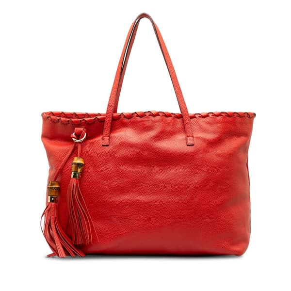 Pre-owned Gucci Bamboo Tassel Tote Red