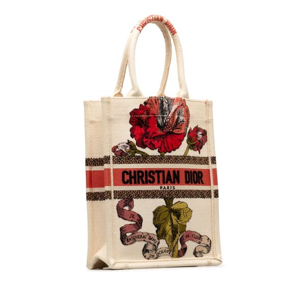 Pre-owned Dior Fleurs Bibliques Embroidery Vertical Book Tote Brown
