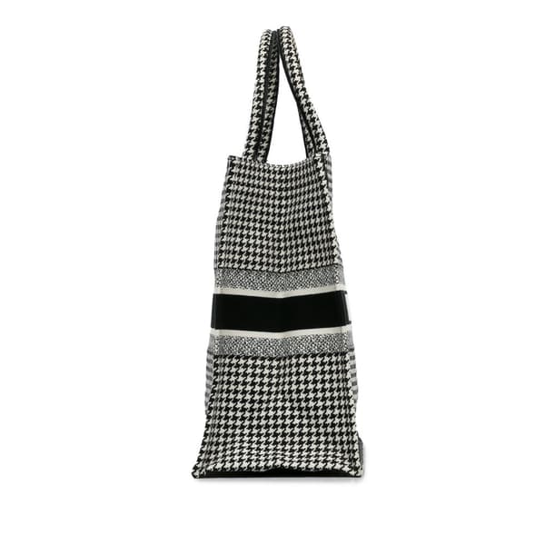 Pre-owned Dior Large Canvas Houndstooth Embroidered Book Tote Black