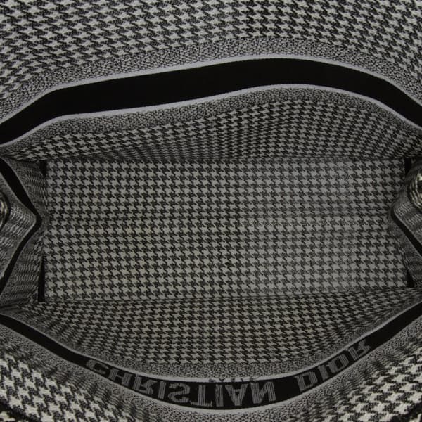 Pre-owned Dior Large Canvas Houndstooth Embroidered Book Tote Black