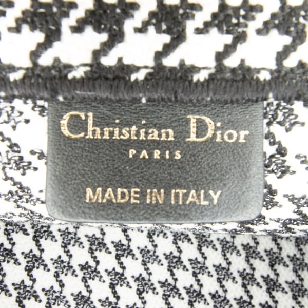 Pre-owned Dior Large Canvas Houndstooth Embroidered Book Tote Black