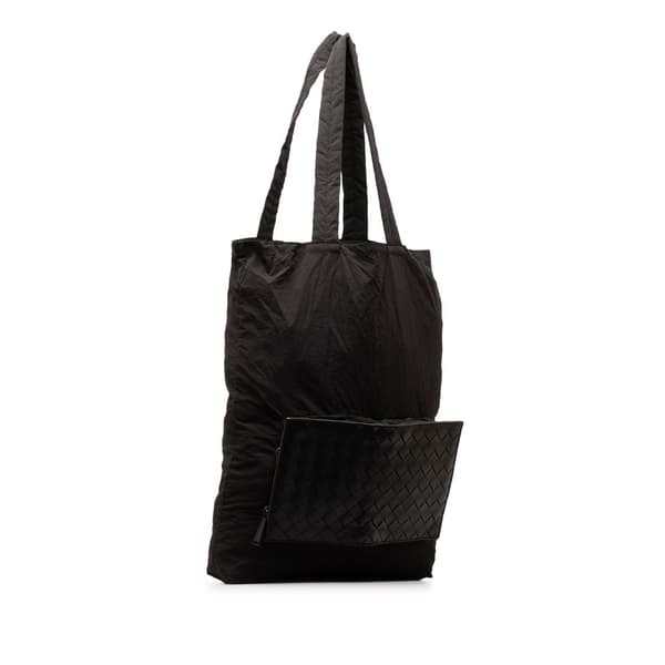 Pre-owned Bottega Veneta Intrecciato and Nylon Foldable Tote Black