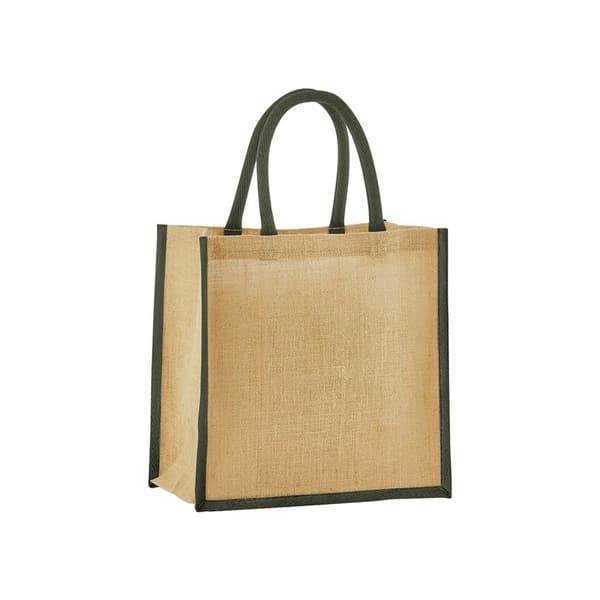 Westford Mill Mini Starched Jute 6L Shopper Bag Natural/Olive Green One Size