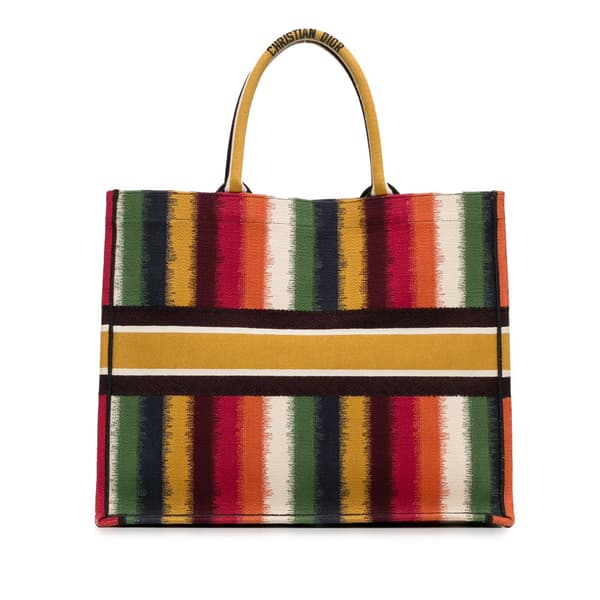 Pre-owned Dior Large Striped Book Tote Yellow