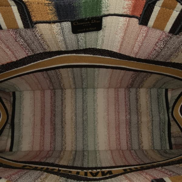 Pre-owned Dior Large Striped Book Tote Yellow