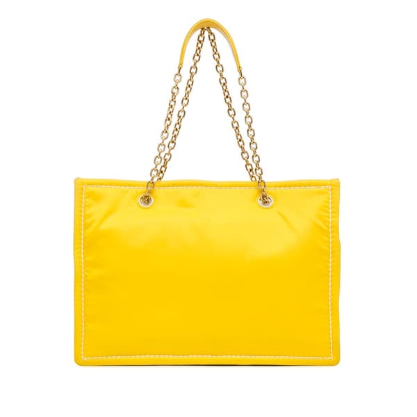 Pre-owned Prada Tessuto Chain Tote Yellow