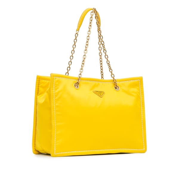 Pre-owned Prada Tessuto Chain Tote Yellow