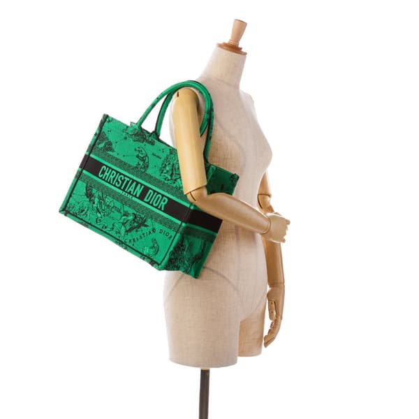 Pre-owned Dior Medium Embroidered Canvas Book Tote Green