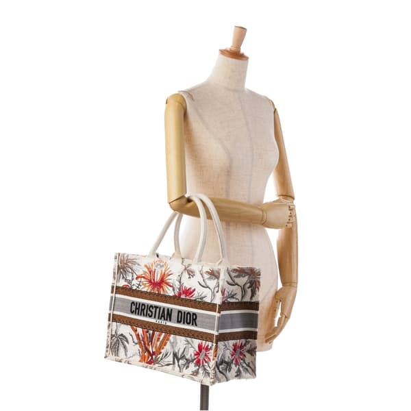 Pre-owned Dior Medium Toile de Jouy Tropicalia Book Tote White
