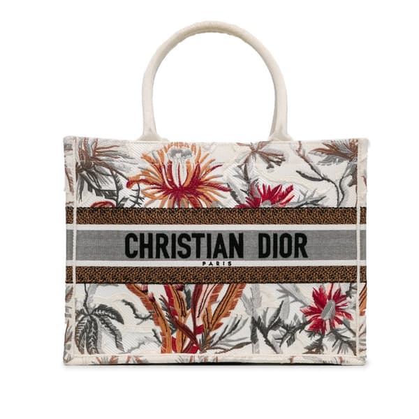 Pre-owned Dior Medium Toile de Jouy Tropicalia Book Tote White