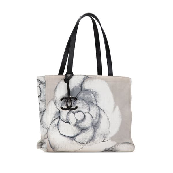 Pre-owned Chanel Camellia Printed Canvas Shopper Tote Gray