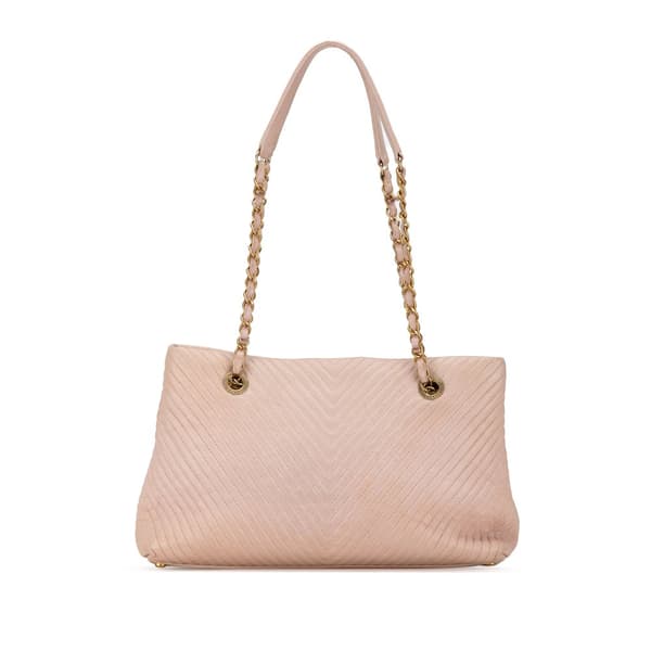 Pre-owned Chanel Large Chevron Calfskin Surpique Tote Pink