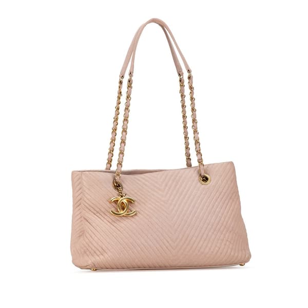 Pre-owned Chanel Large Chevron Calfskin Surpique Tote Pink