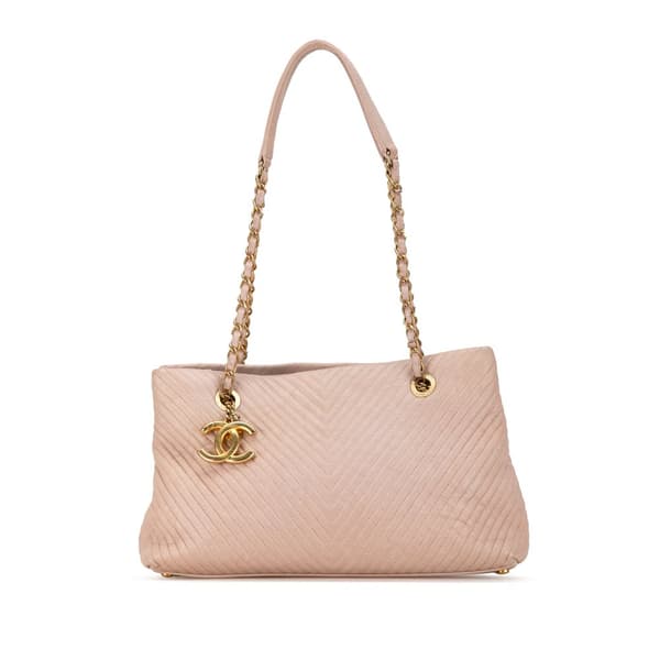 Pre-owned Chanel Large Chevron Calfskin Surpique Tote Pink