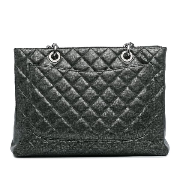 Pre-owned Chanel Metallic Caviar Grand Shopping Tote Gray