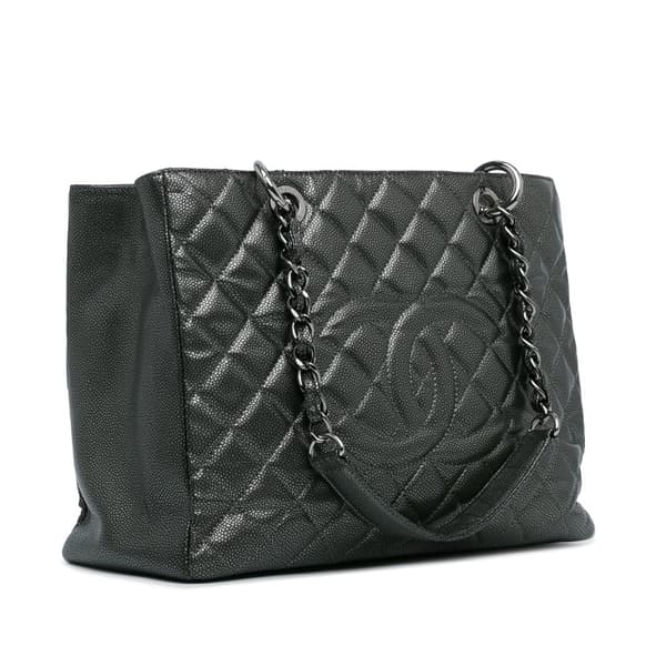 Pre-owned Chanel Metallic Caviar Grand Shopping Tote Gray