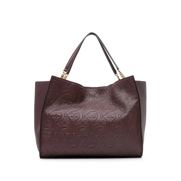 Pre-owned Ferragamo Gancini Embossed Trifolio Tote Bag Red