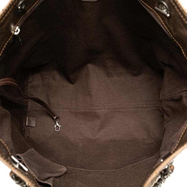 Pre-owned Chanel Distressed Calfskin Shopping In Moscow Tote Brown