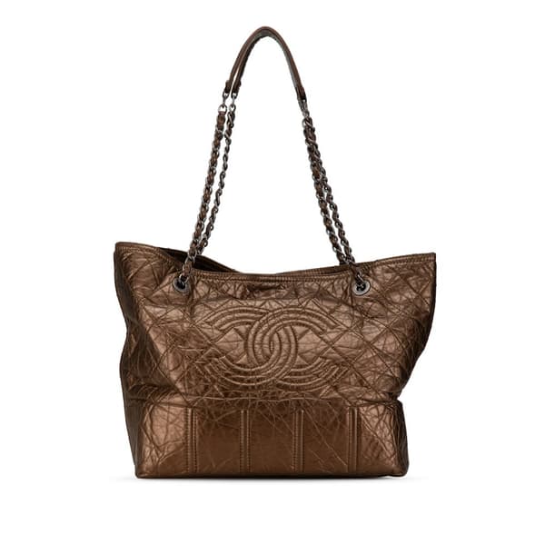 Pre-owned Chanel Distressed Calfskin Shopping In Moscow Tote Brown